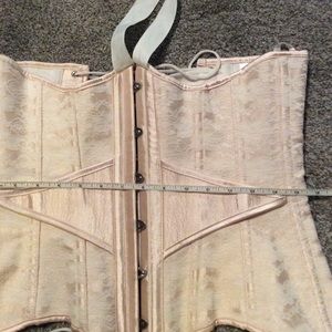 Steel Boned Peach Brocade Corset Overbust - 32